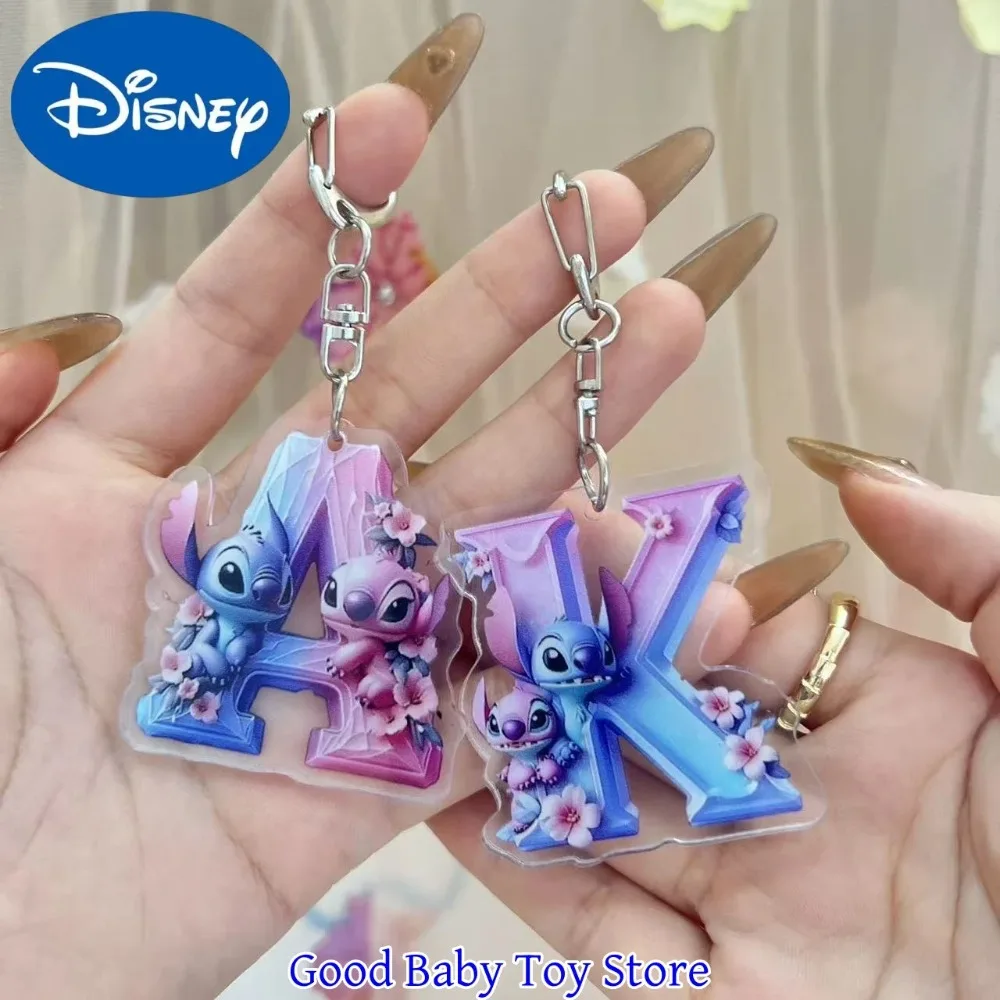 Disney Lilo & Stitch llavero acrílico de dibujos animados 2 pulgadas A-Z letras en inglés nombre colgante colorido espejo retrovisor del coche regalo para niños y niñas