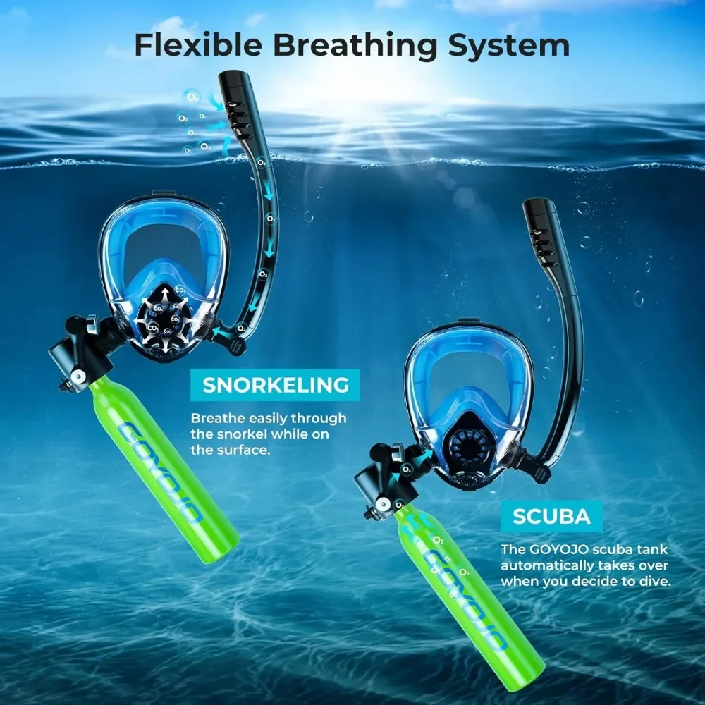 Diving Tank with Snorkel Mask 0.5L Mini Scuba Portable Lungs Oxygen Cylinder Full Face Diving Mask Underwater Breath System