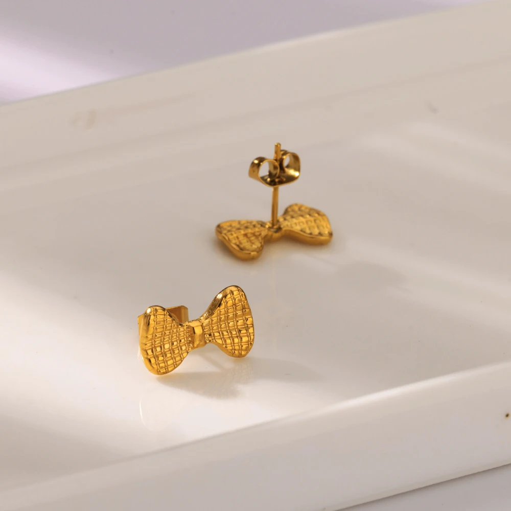 Bow Knot Earrings for Women Gold Color Stainless Steel Tie Stud Earrings 2025 Trend Femme Waterproof Party Jewelry Gifts aretes