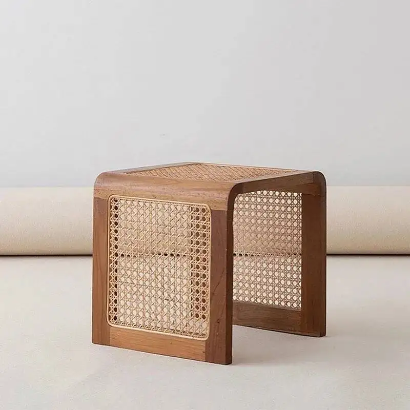 Nordic Small Square Table Solid Wood Tea Table Living Room Coffee Table Ash Wood Minimalist Rattan Weave Japanese Side Table
