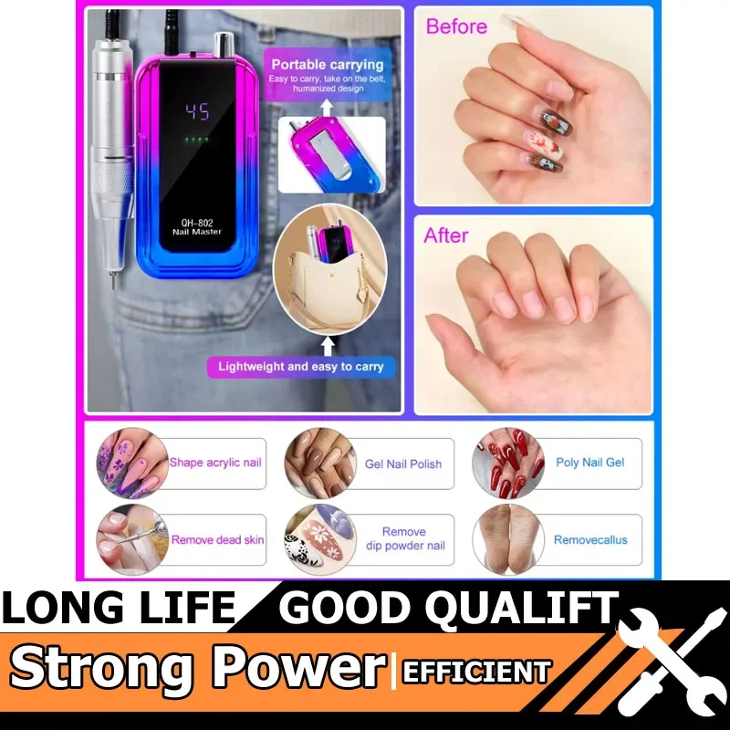 

45000RPM Rechargeable Nail Drill Machine Laser Gradient Color Electric Nail Polish Remover Drill Sander Tools