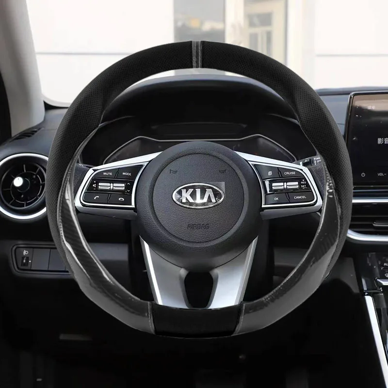 Carbon Fiber Car Steering Wheel Cover For KIA K3 EV9 EV3 EV5 EV6 K8 K5 K4 K2 GT-line Kia Sportage Syros Carnival Bongo Sorento