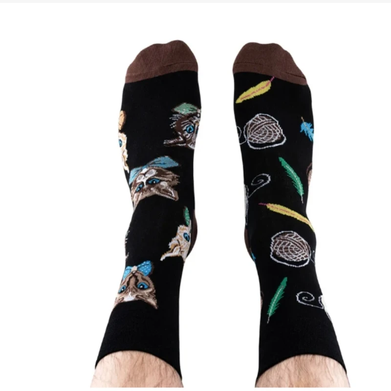Creative and Fun Cartoon AB Trendy Asymmetric Mandarin Duck Men\'s and Women\'s Cotton Socks Medium High Socks