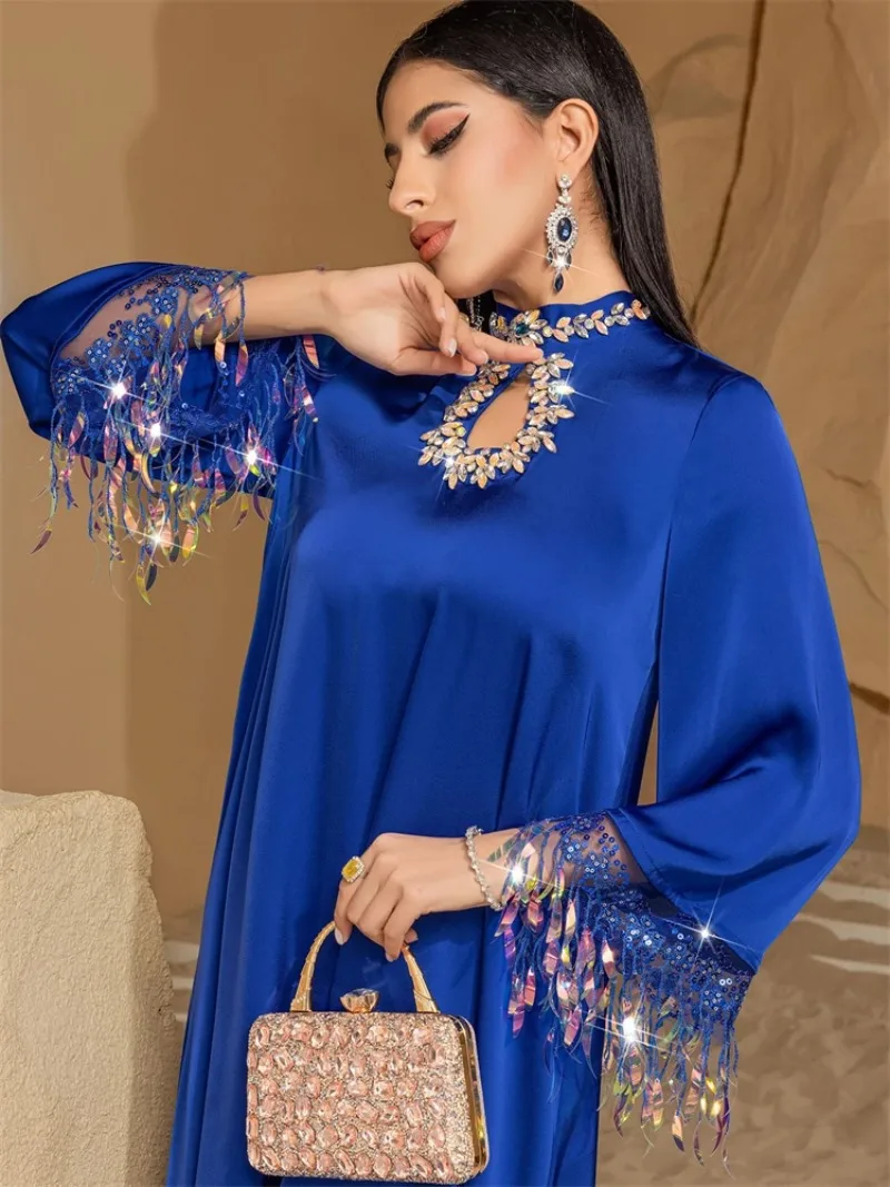 

Ramadan Eid Satin Abaya Dubai Muslim Kaftan Evening Dress Islamic African Dresses For Prayer Clothes Women Caftan Marocain Femme