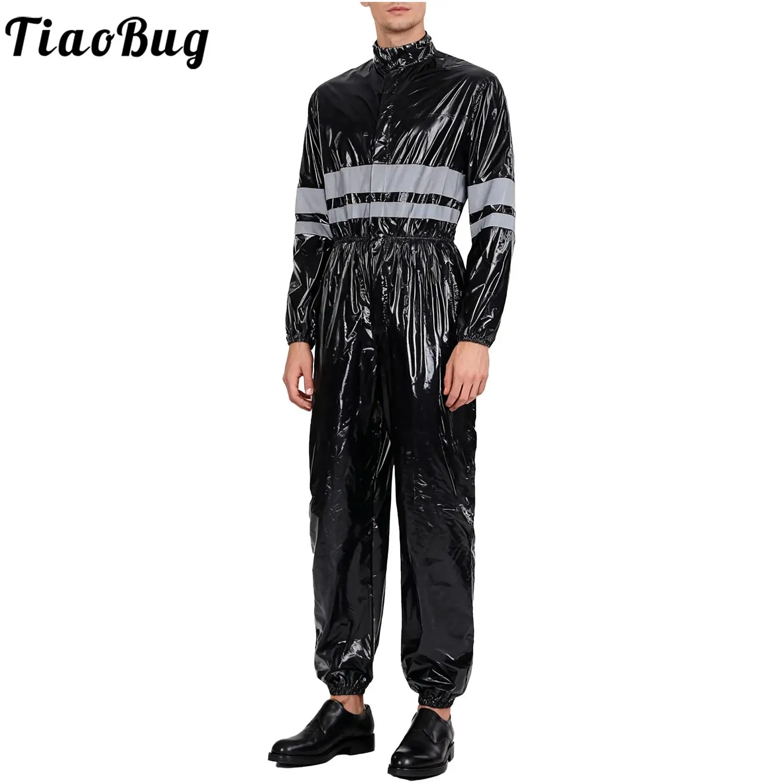 الرجال وضوح عالية شرائط عاكسة مقاومة للماء المآزر الوقوف طوق كم طويل مرونة الخصر سستة كامل الجسم بذلة