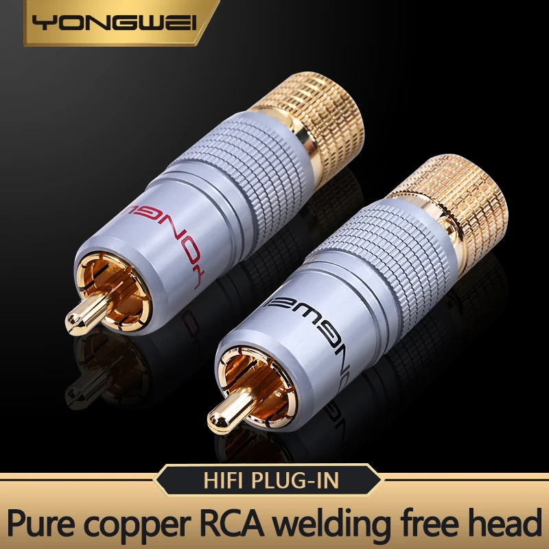 

YONGWEI Gold-plated copper RCA Connector RCA Lotus Male Plug Self-locking Solder-free Mixer AV head coaxial audio Wire Connector