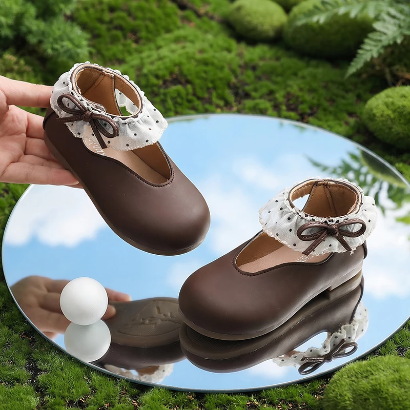 

Children Princess Flat Shoes Lolita Style Girls Fashion Dress Leather Shoes Polka Dot Bow Kids Ballet Mary Jane Shoes for Party