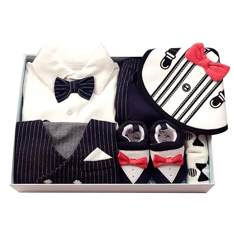 Autumn Spring Baby Boy Gentleman Gift Box Romper Suit for Newborn Birthday Gift