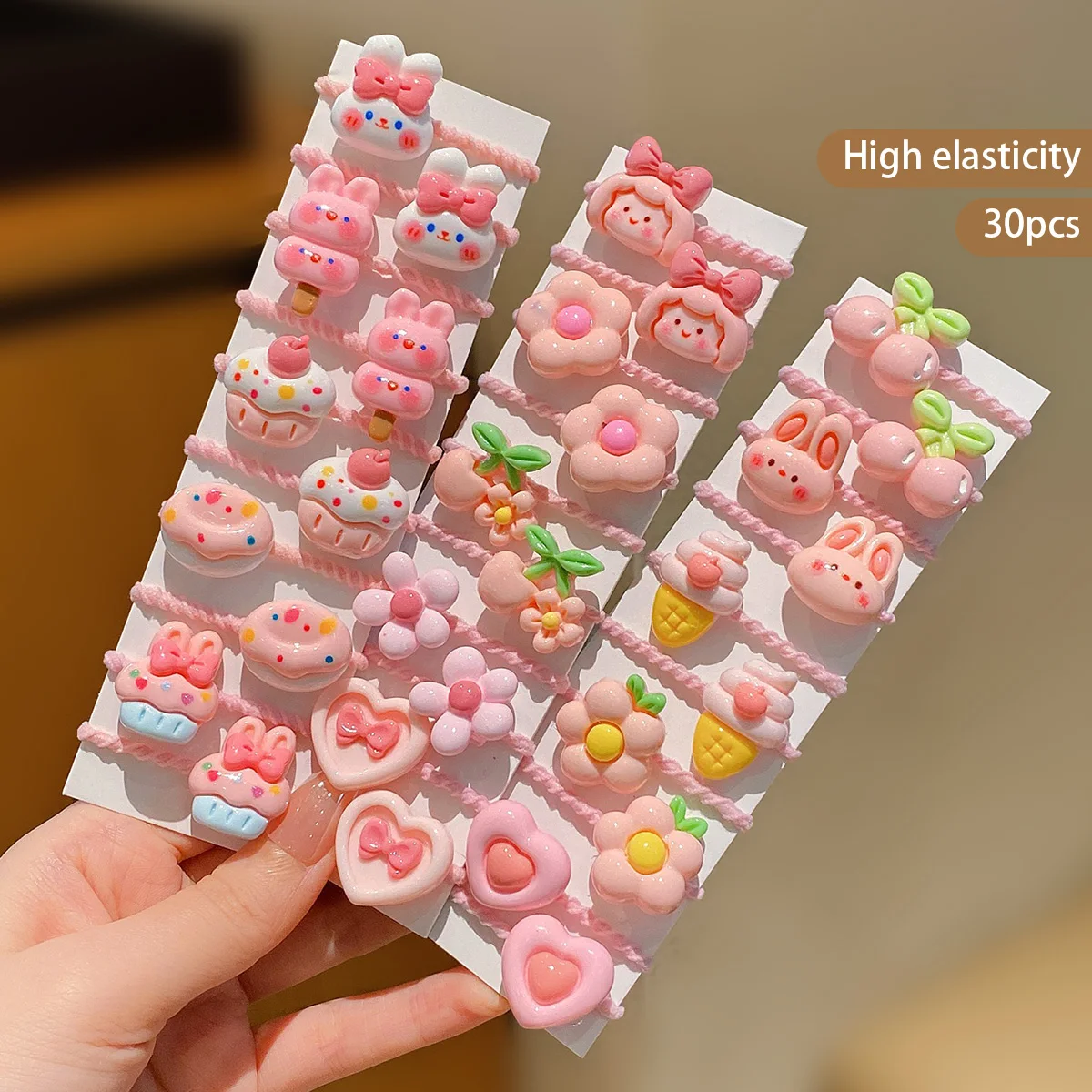 30 cartoon cute children\'s rubber bands, little girl hair rings suitable for daily use hair accessories