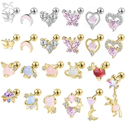 ZS 1 PC Cute Butterfly Heart Shape CZ Crystal Stud Earring For Women 20G Stainless Steel Ear Helix Conch Rock Piercings Jewelry