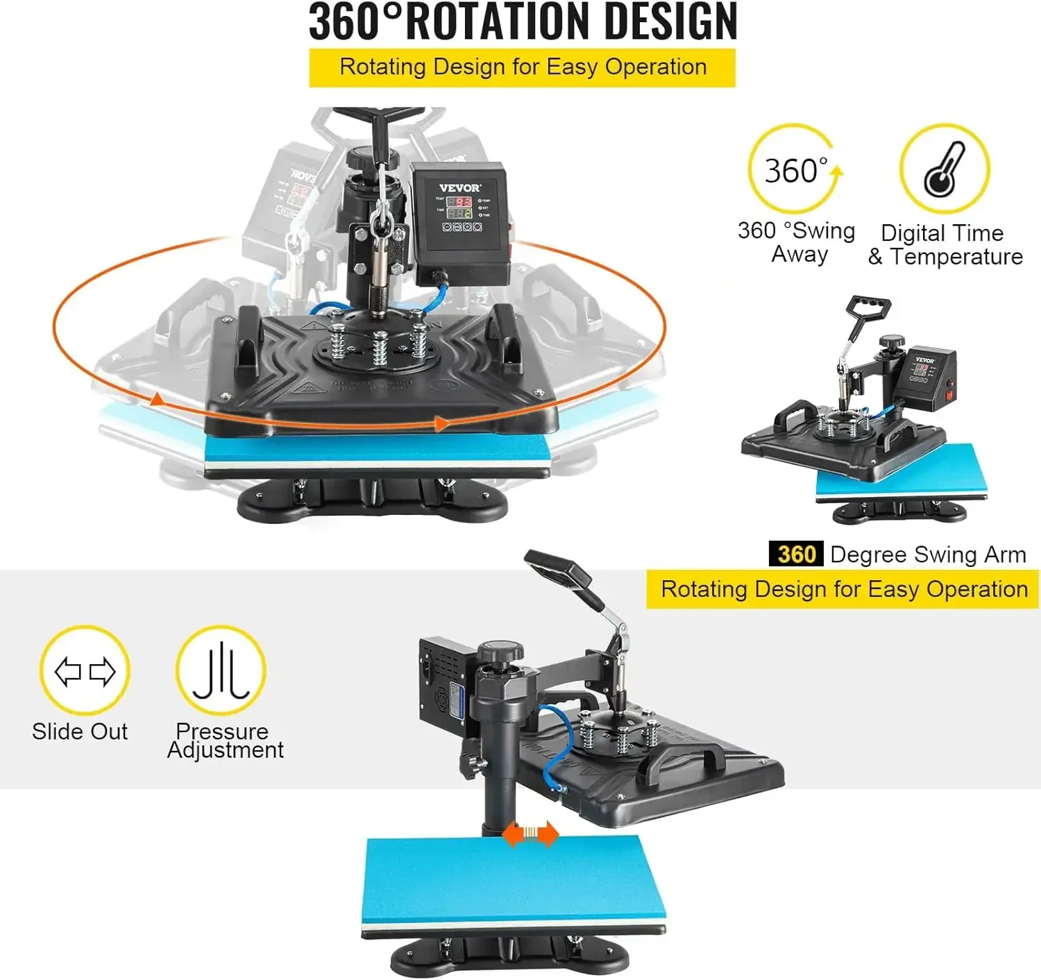 [Precio con descuento, ¡gran oferta! ]comer la máquina de prensa - 6 en 1 calor 15x12 pulgadas, control digital de la máquina de camisetas, 360 °   Swing Away Heat T