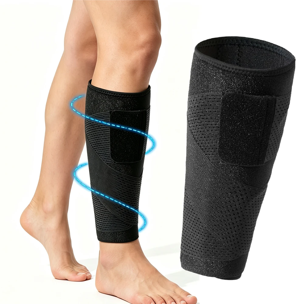 OZZOMM 1PC Adjustable Calf Brace with 3 Stays & 2 Straps - Compression Leg Support for Shin Splints, Swelling & Running,Sports