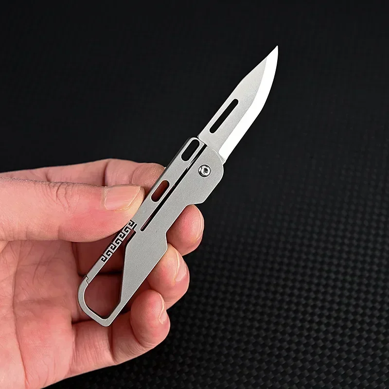 MINI Folding Knife Pocket Opening Outdoor EDC Self Defense Tool Titanium Alloy High Hardness D2 Blade Keychain Hanger