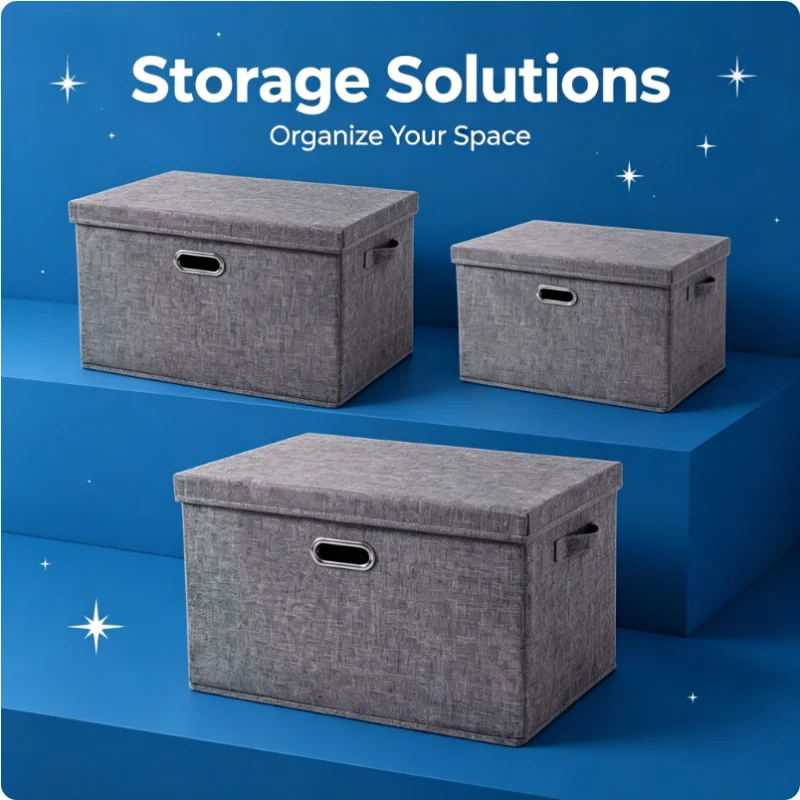 

3PCS Non-Woven Cube Storage Bins with Lid Foldable Washable Organizer for Clothes Toys Home Closet Nursery Office