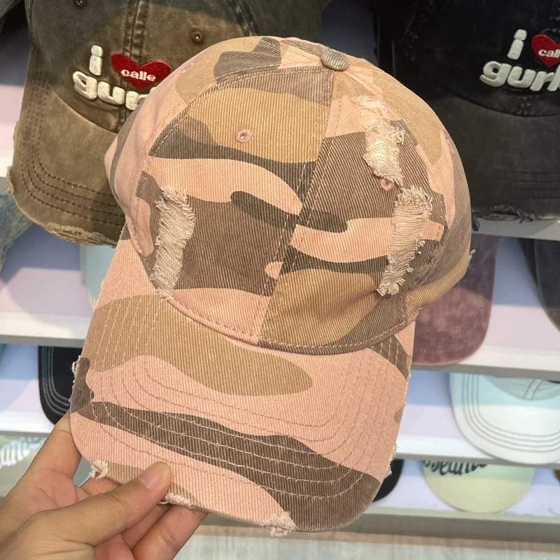 Make Old Torn Camo Baseball Cap Women's Face Small Casual Cap Visor KJ202410146