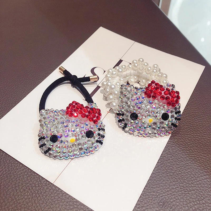 1PC Gifts For Girls Sanrio Anime Rhinestone Hair Clip Cute Hello Kitty Cartoon Y2K Exquisite Sweet And Cool Broken Hair Rope