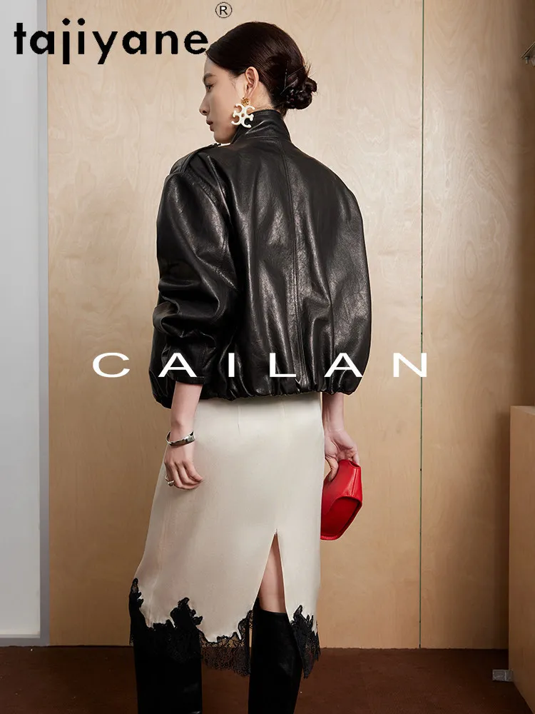 TAJIYANE 本物の山羊革レザージャケット女性スタイリッシュなダブルブレストコートショート本革ジャケット 2026 秋服 шуба