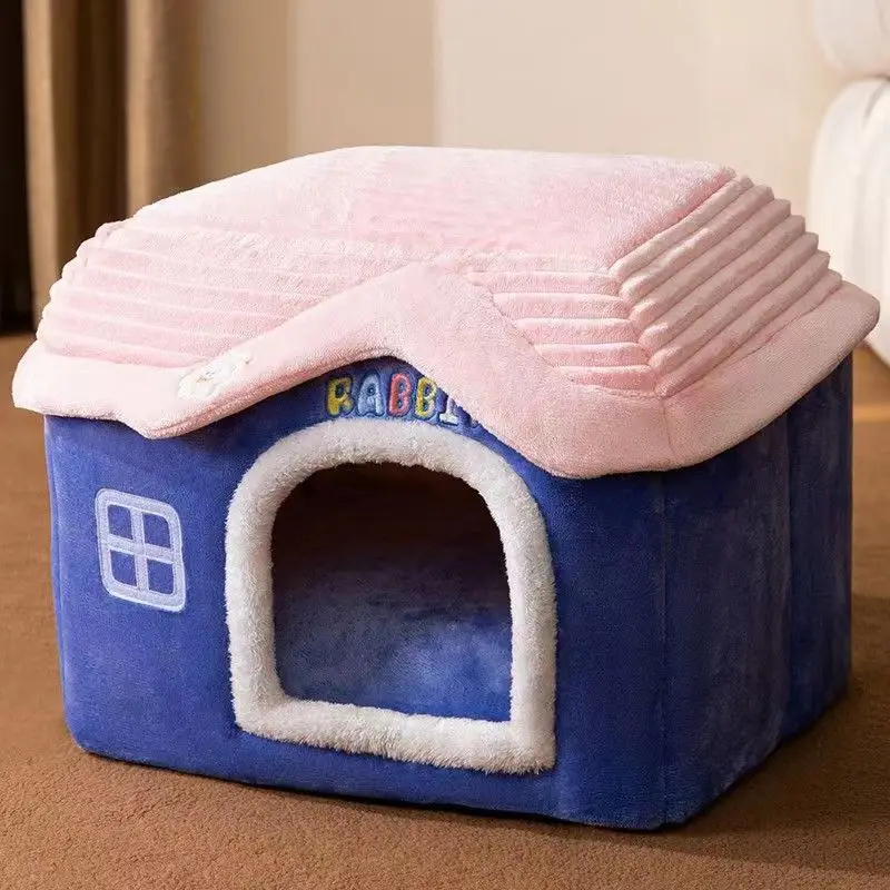 Cute Pet House with Foldable Soft Pet Bed Detachable Washable Pet Castle Suitable for Small Medium-sized Dogs and Cat Cave Nests