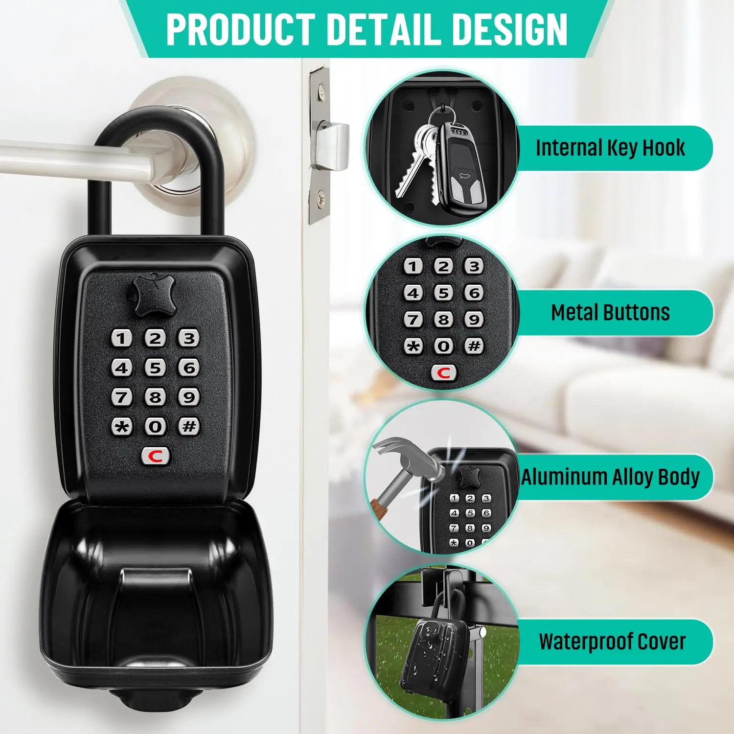 Key Lock Box for Sturdy Waterproof Hanging Lock Box for House 12-Digit Combination Resettable Large Capacity Security Lockbox