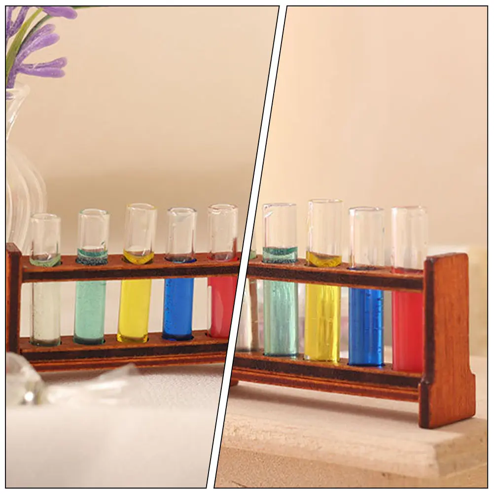 

1Set Mini Colorful Test Tubes Wooden Rack Miniature Laboratory Equipment Mini House Accessories Tiny Home Decor Simulation