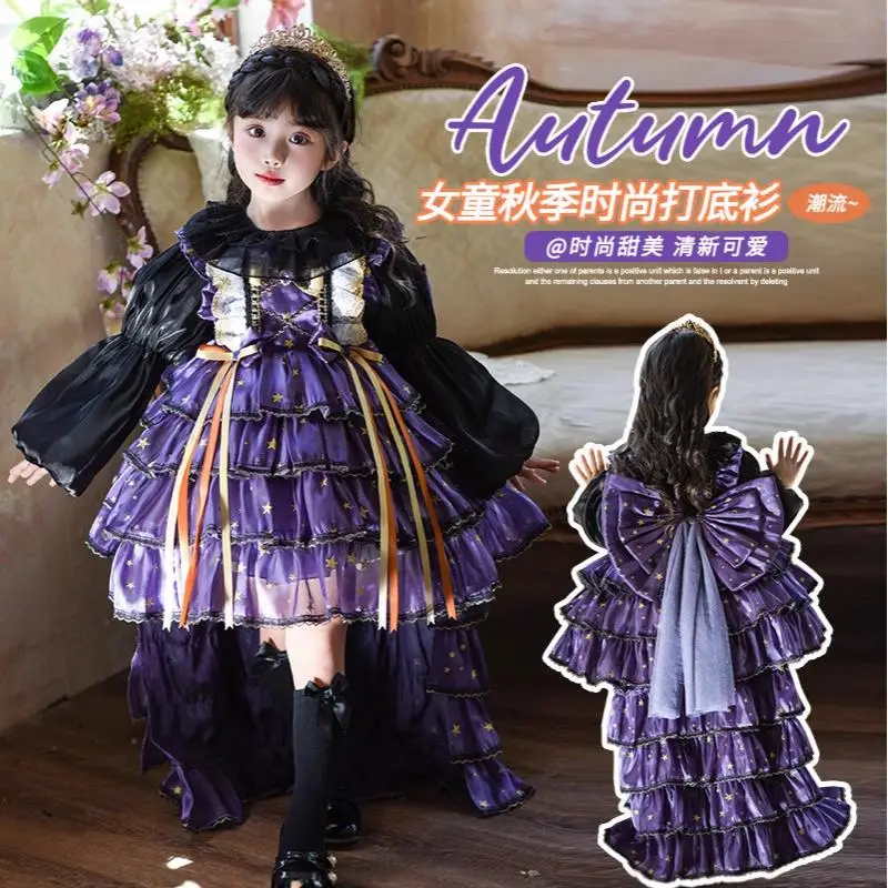 Halloween Girls' Lolita Dress Girl's Sweet Princess Dress Children's Autumn New Comfort Fashion Skirt Children's Cosplay Gift