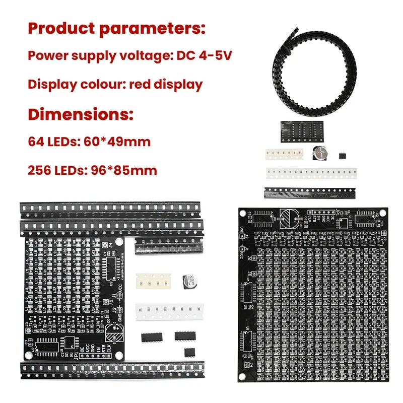 64LED/256LED Red Display LED SMD Dot Matrix Advertising Screen Kit SMT Component Soldering Practice Board DIY Kits