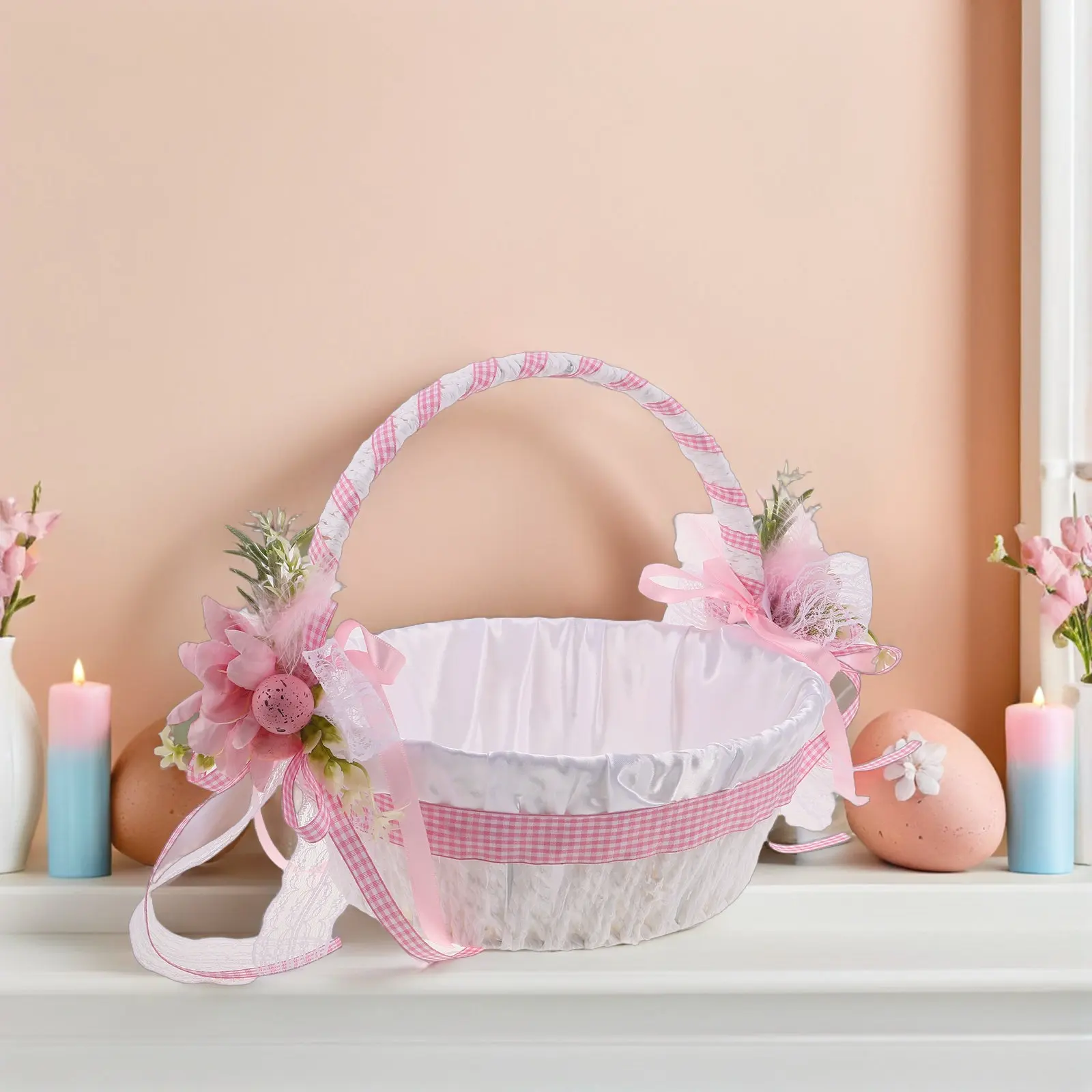 Rustic Handwoven Flower Basket for Wedding Ceremony Easter Festive Decorative Handle Woven Basket Wedding Party Favors