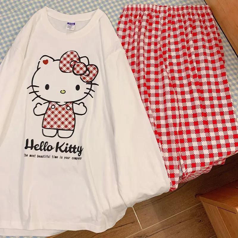 Hello Kitty Kuromi Pochacco cute kawaii pure cotton pajamas animation trend spring and autumn Korean fashion home wear set