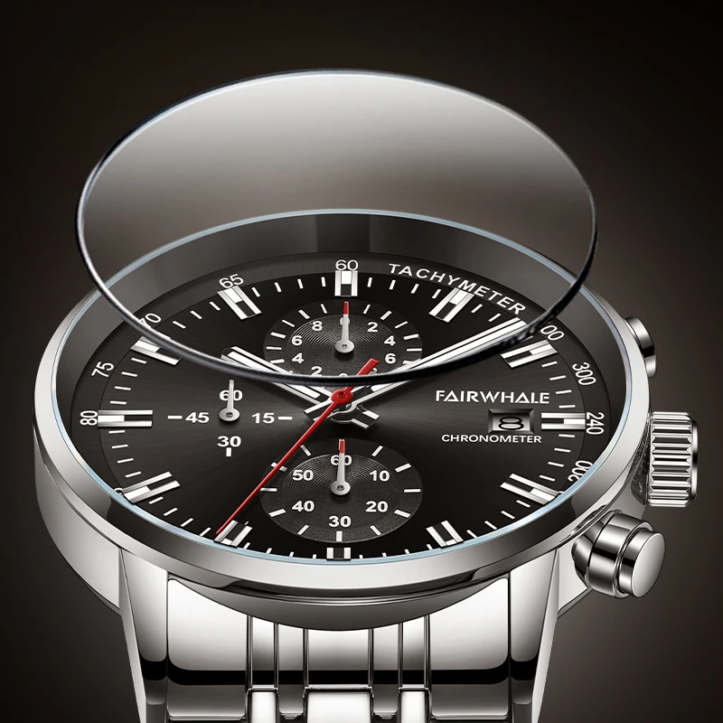 Luxury Men's Army Green Dial Watch High-Quality Steel Waterproof Chronograph Quartz Wristwatch