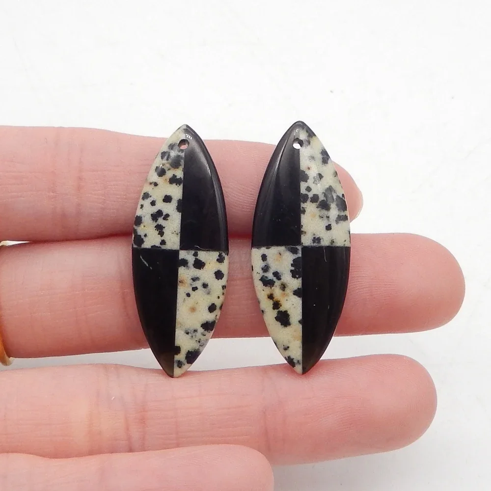 Natural Dalmatian Jasper and Obsidian Intarsia Marquise Earrings women Earrings Bead ,Semi-precious Stones Jewelry Accessories