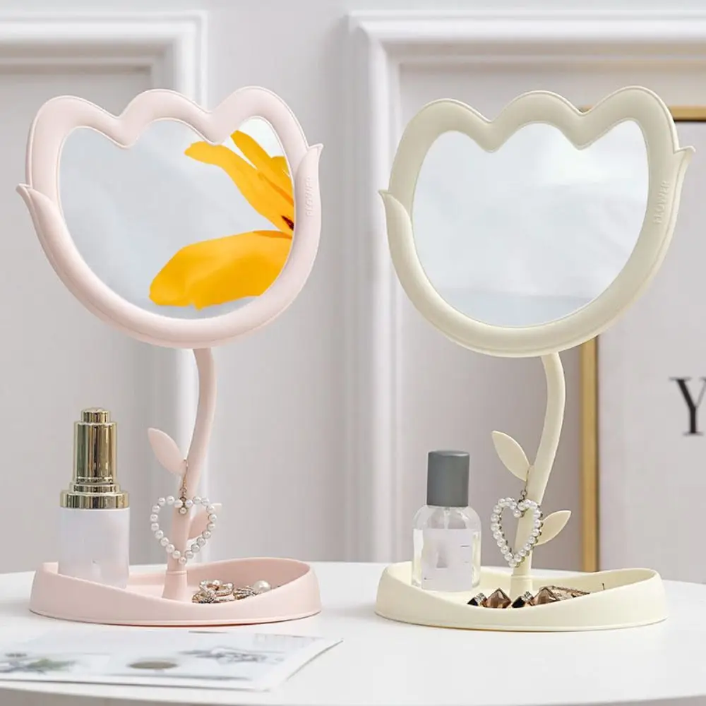 Afneembare tulpbloem make-upspiegel multifunctioneel met sieradenopslag make-upspiegels woondecoratie verstelbare hoek
