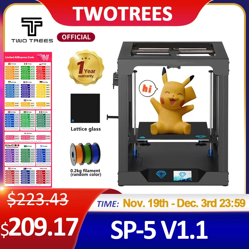 Twotrees 3D Printer Core XY SP-5 V1.1 Printer Touch Kit FDM Dual Z Axis Printer Extruder Print Size 300*300*330mm TMC2225 PEI