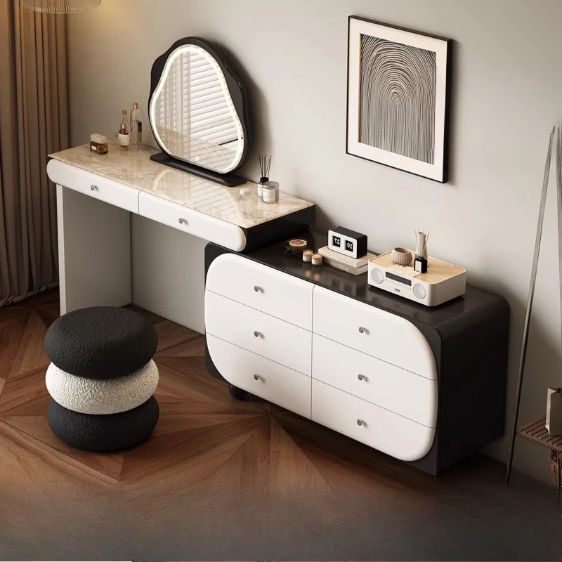

Luxury Makeup Vanity Table Bedroom Mirror Chair Light Drawers Cabinet Vanity Table Organizer Bedside Vestidores Trendy Furniture