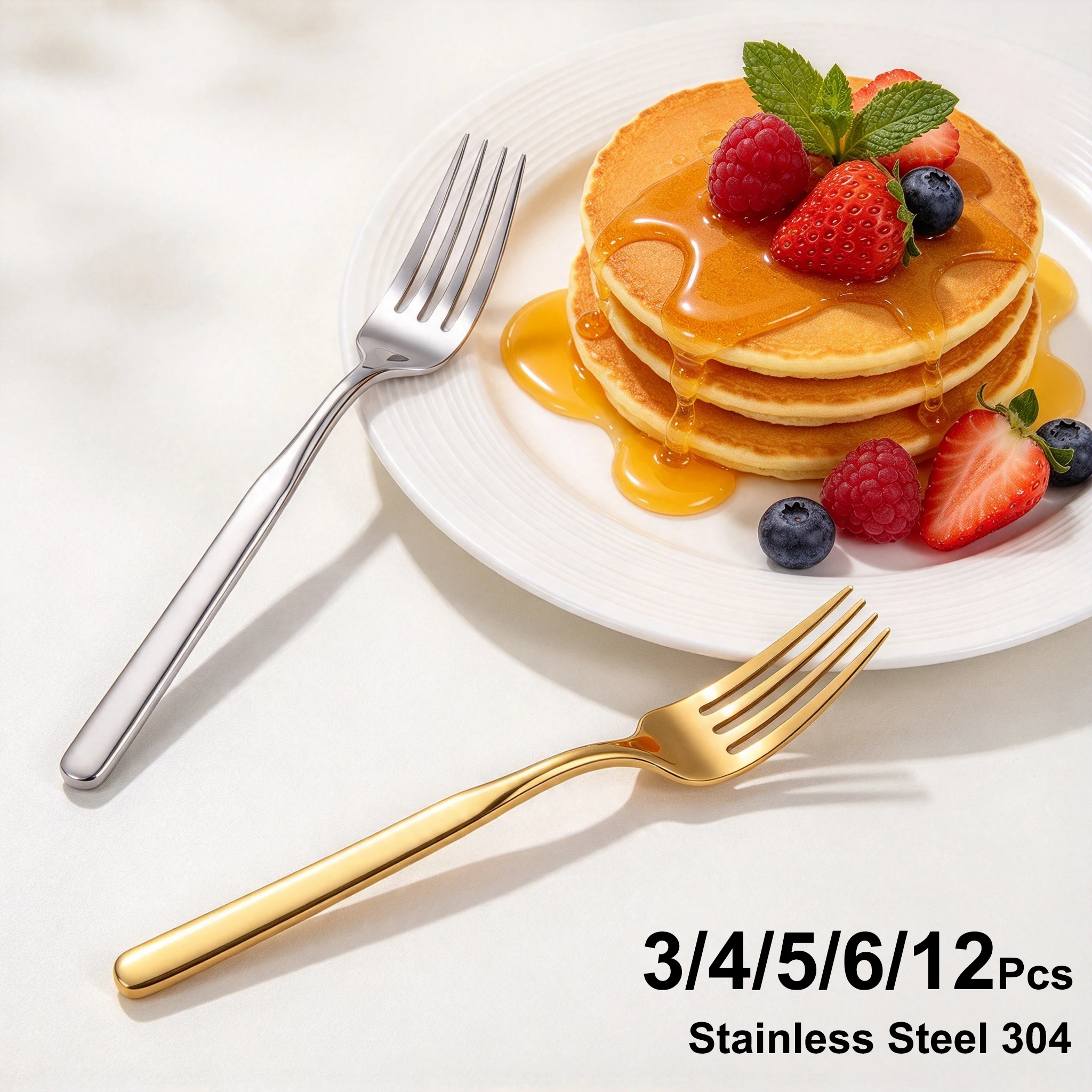 3/4/5/6/12Pcs Gold Dessert Fork Stainless Steel 304 Forks Set Ice Cream Cake Salad Fork Afternoon Party Sliver Western Cutlery