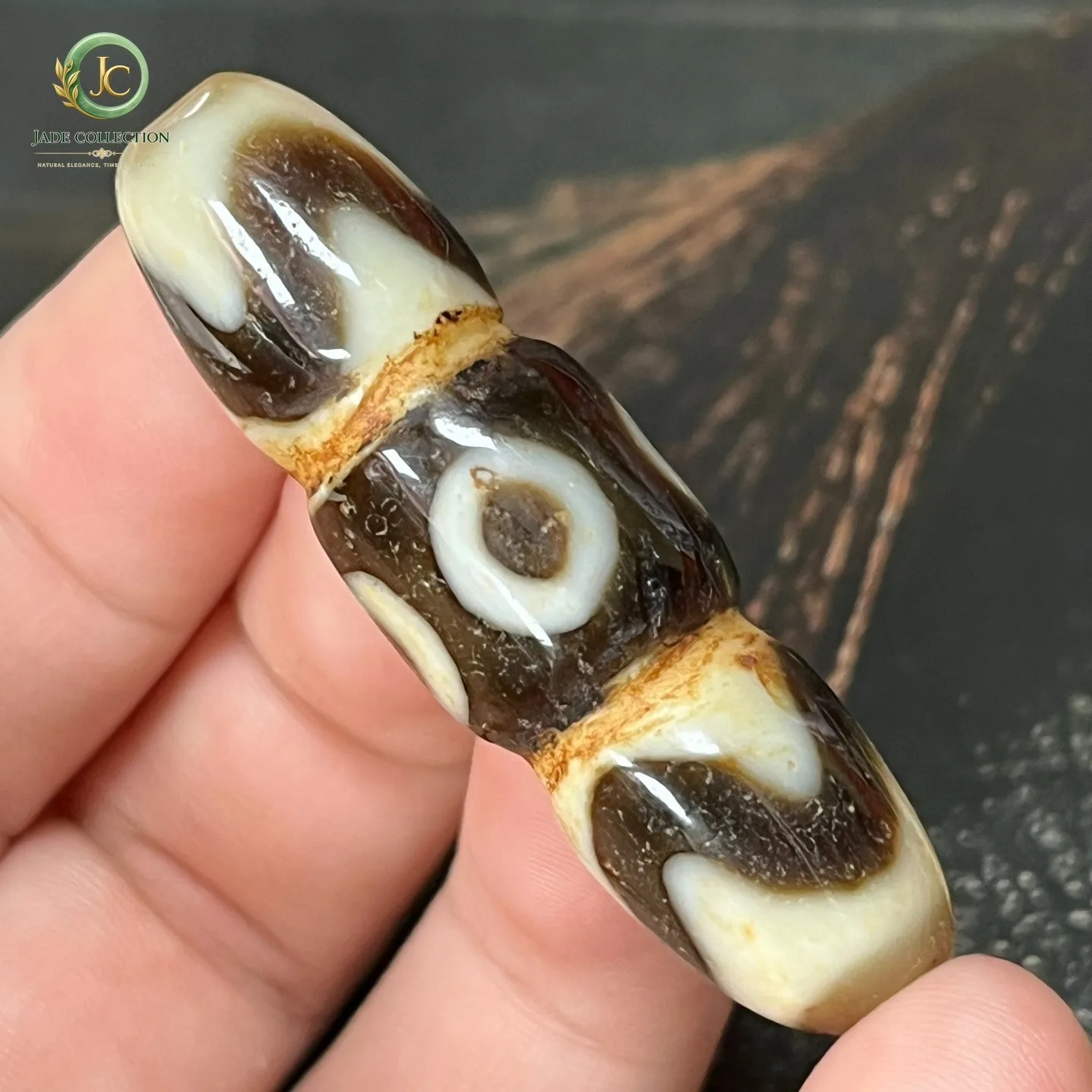 Rare Tibetan Ritual Old Agate dZi *Tiger Teeth 4 Eyes* Bead Amulet 48mm Z0417