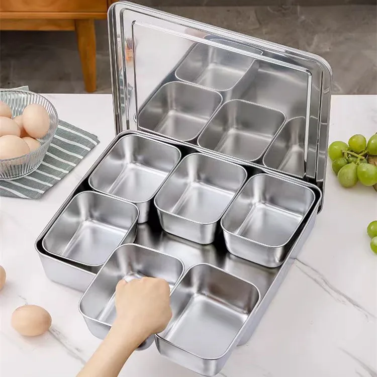 

Modern Simple Design Popular Stainless Steel Seasoning Box Condiment Box Food Portioning Box Steel Storage Jar