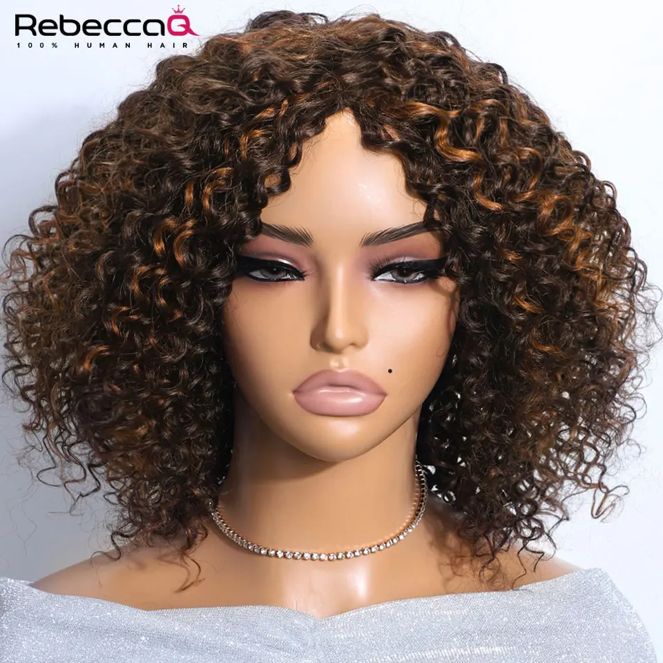 

Brown Wigs Short Kinky Curly Bob Wigs For Women Human Hair Pixie Cut Wig Brazilian Wigs With Bangs Short Wigs Full Machine Made