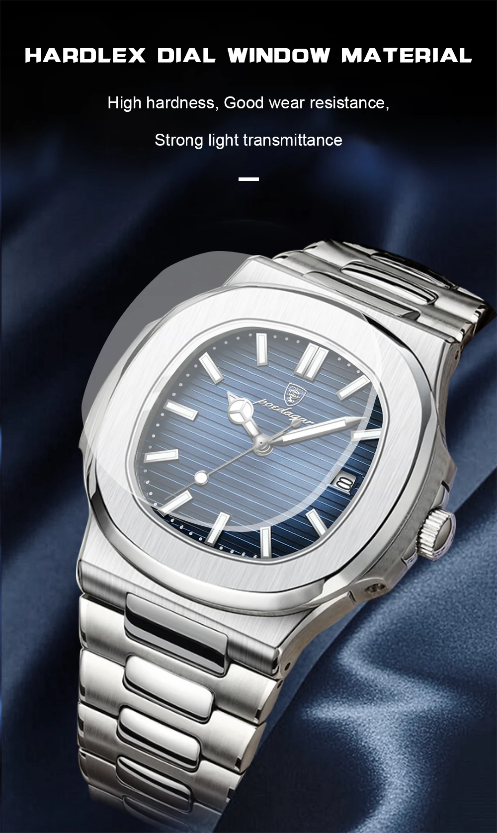 POEDAGAR Fashion Square Quarz Mann Uhr Wasserdicht Leucht Datum Edelstahl Uhren Für Männer Luxus Business Männer Armbanduhr – Detail 10