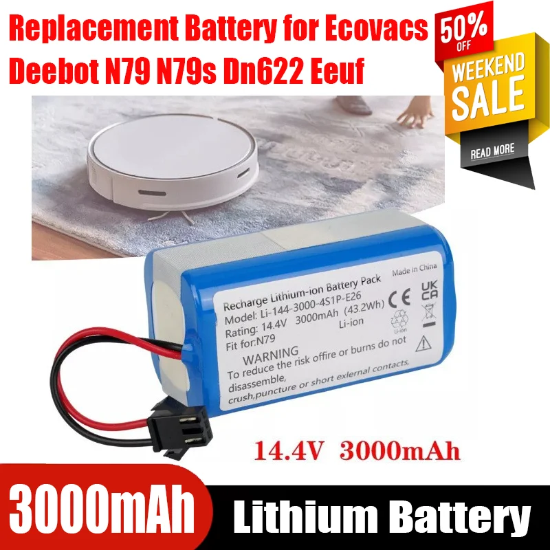 14,4v 3000mAh Replacement Battery for Ecovacs Deebot N79 N79s Dn622 Eeuf