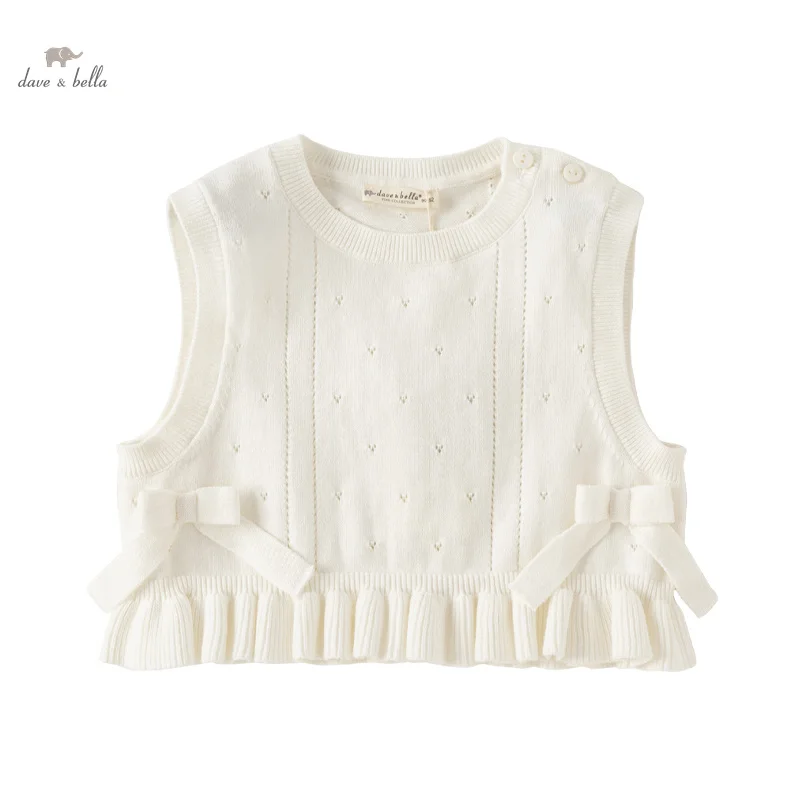 Dave Bella Children Sweater Vest Clothes 2024 New Spring Girls Fashion Casual Cute Sweet Knit Tank Top Outdoor Party DB1248354