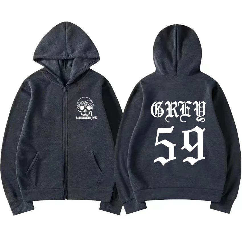 Rock band Suicideboys Grey 59 skull Graphics Zipper Hoodie coat Men Women vintage streetwear Unisex Fleece Jacket Sweatshirt