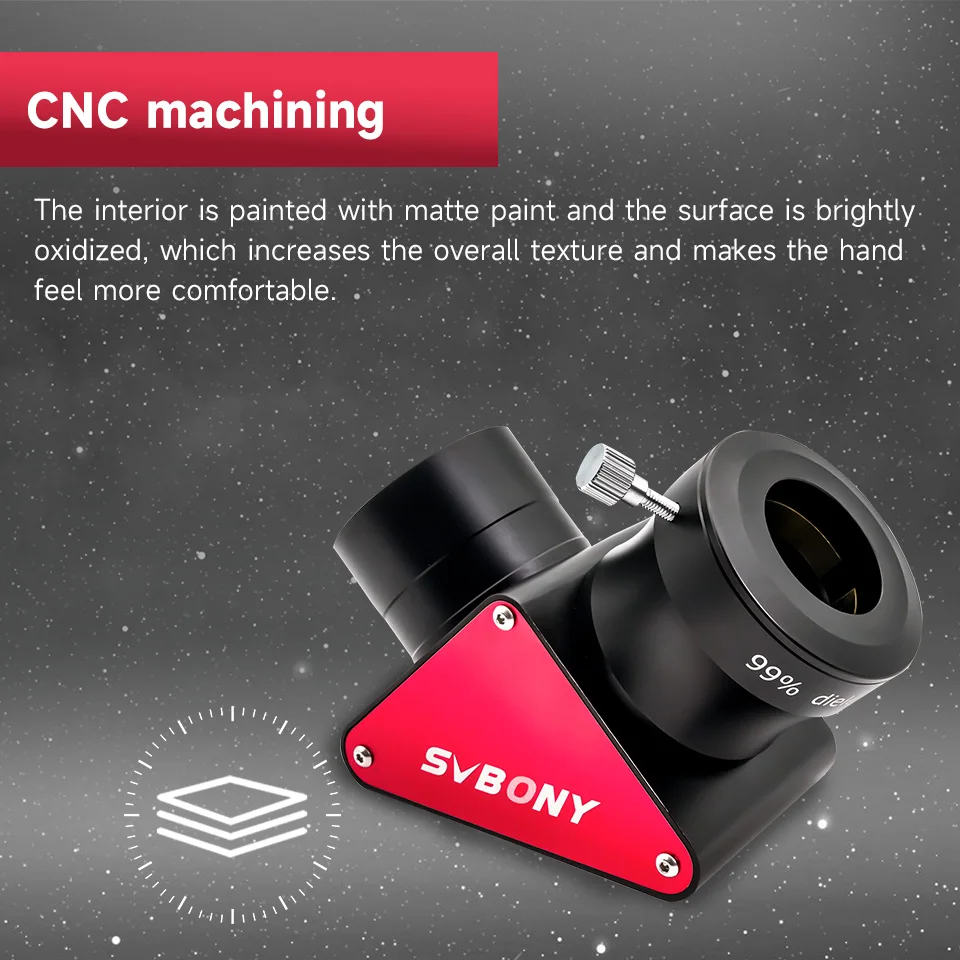 Svbony SV188/SV188P 1,25/2 Zoll Spiegel 90° ° Diagonale dielektrische Beschichtung CNC-Bearbeitung 90%/99% Reflektivität für Astronomie-Teleskope – Detail 7