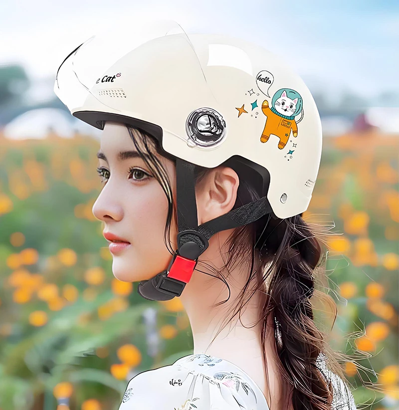 

New electric bicycle helmet motorcycle helmet unisex summer half helmet riding helmet rabbit pattern men women
