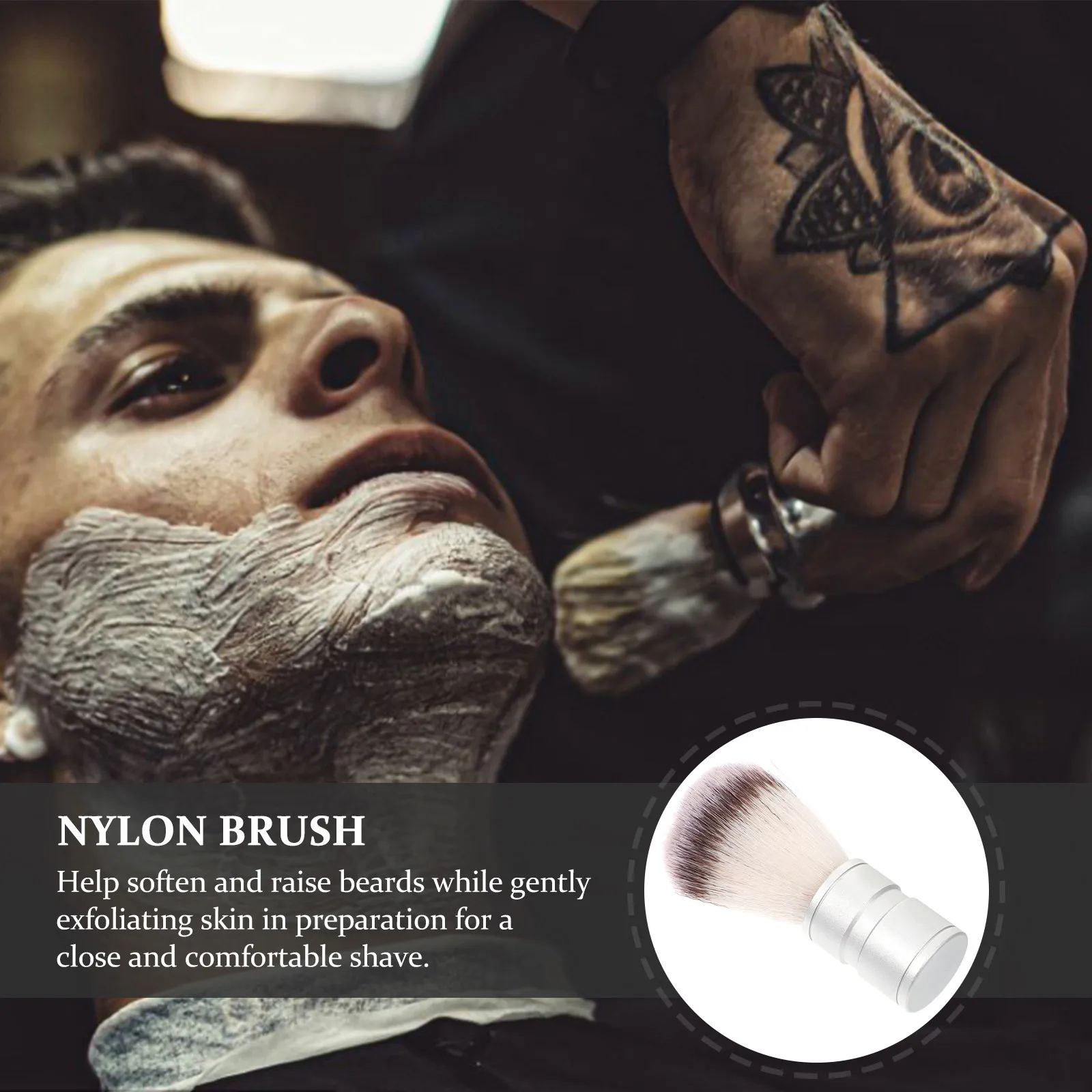 Nylon Beard Shaving Brush with Zinc Alloy Handle 9x3.5x3.5cm Dense Bristles for Rich Creamy Lather Soft Exfoliation Comfortable