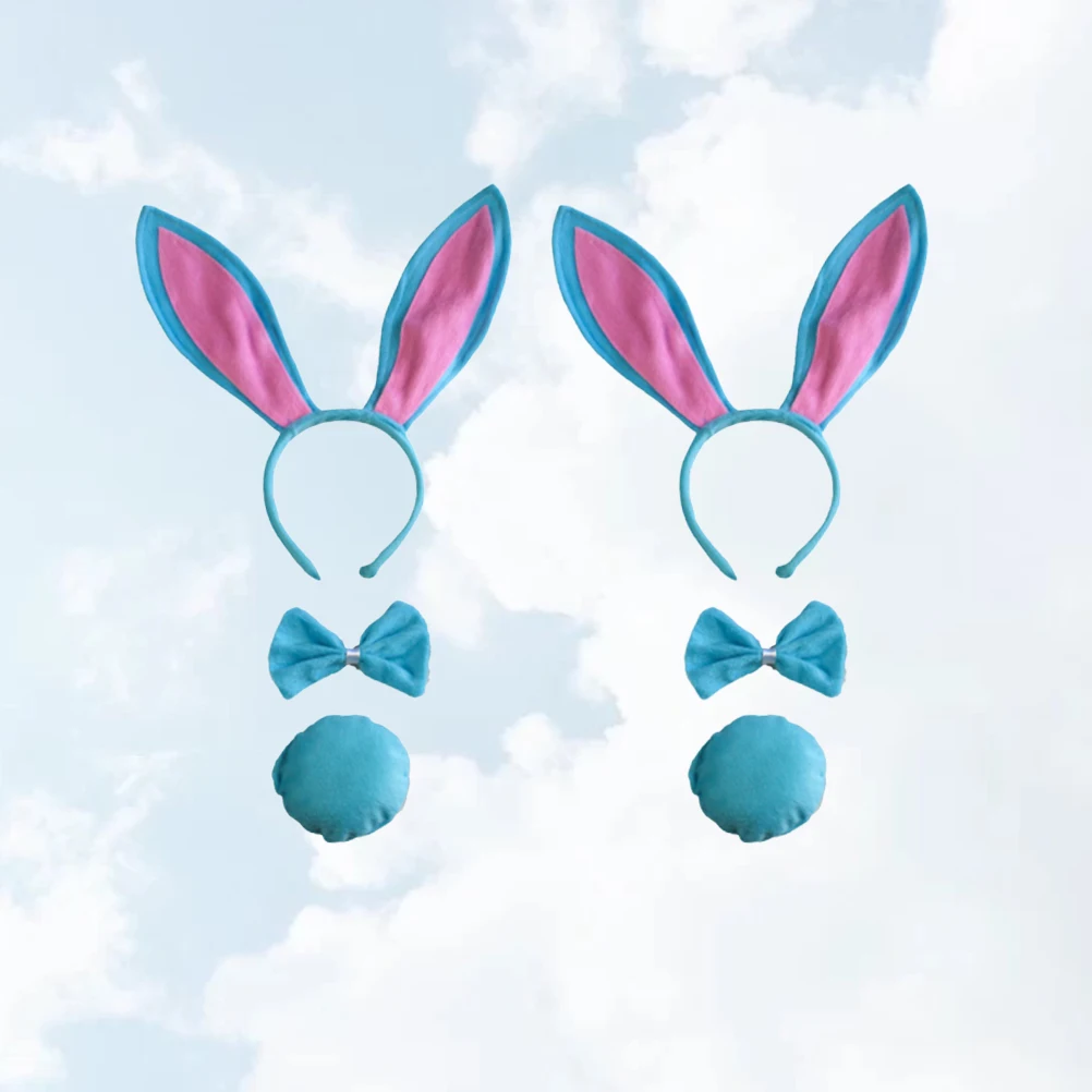 

6 Pcs Bunny Ear Headband Adorable Headdress Bow Tie Hair Hoop Rabbit Tail Ears Parent-child