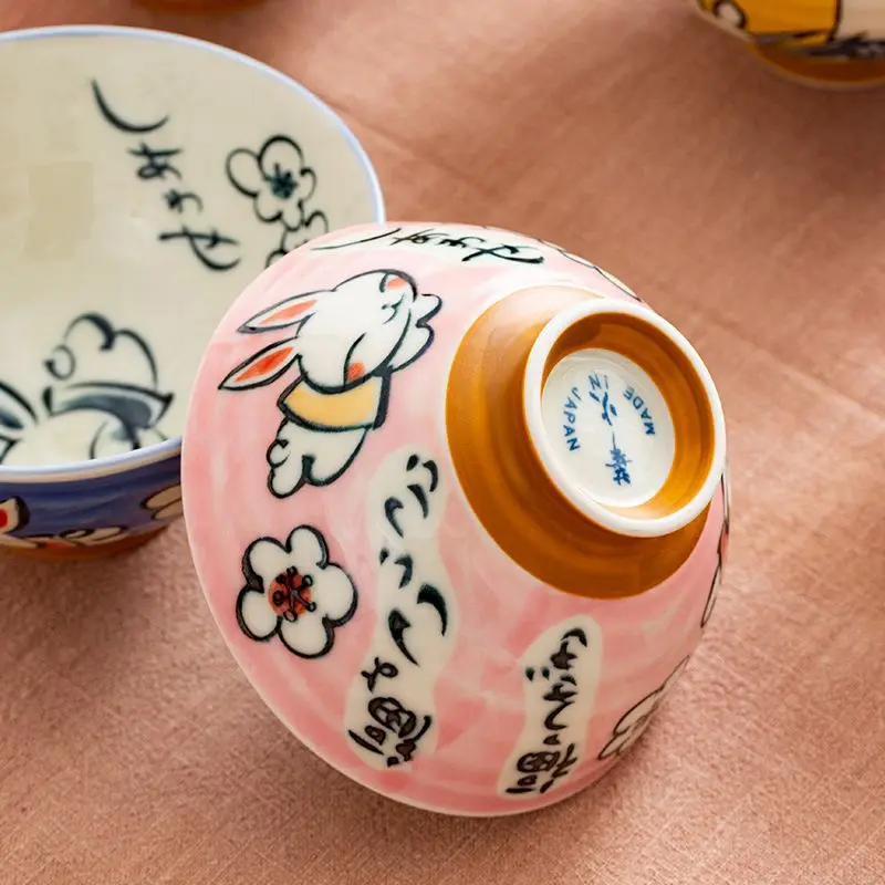 Japanese Cartoon Rabbit Ceramic Bowl, Household Underglaze Color Cute Rice Bowl, Kitchen Tableware Soup Bowls,moving Gift Set
