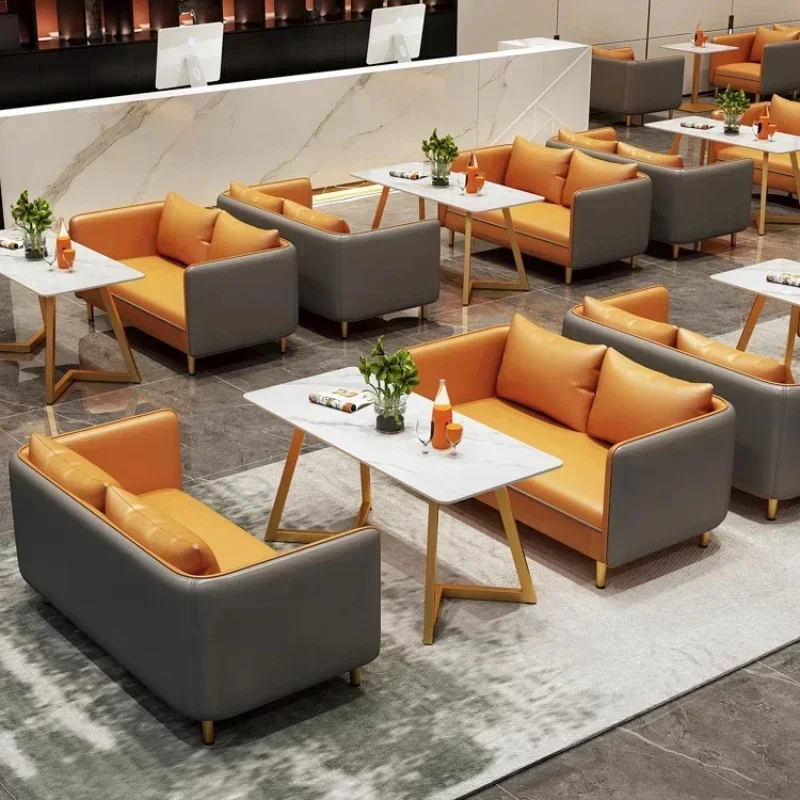 Light luxury cafe milk tea 4S shop leisure rest area negotiation reception commercial restaurant booth sofa table and chair