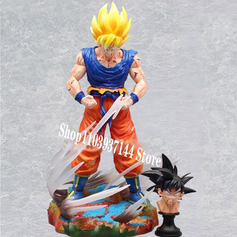 

32cm Anime Battle Damaged Goku Super Saiyan Dragon Ball Figure Burst Son Goku Action Figure Shadow Model Double-headed PVC Toys