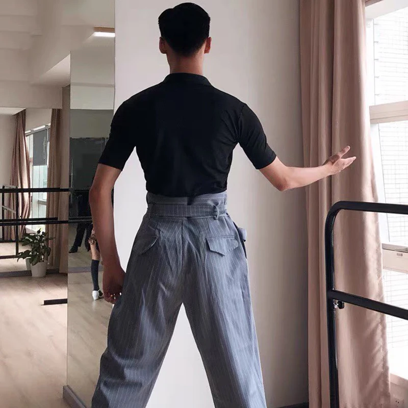 Hauts de danse latine pour hommes, chemises à manches courtes et col en v, robe Chacha Rumba Tango, vêtements de pratique latine pour salle de bal, nouvelle collection, DQS13243