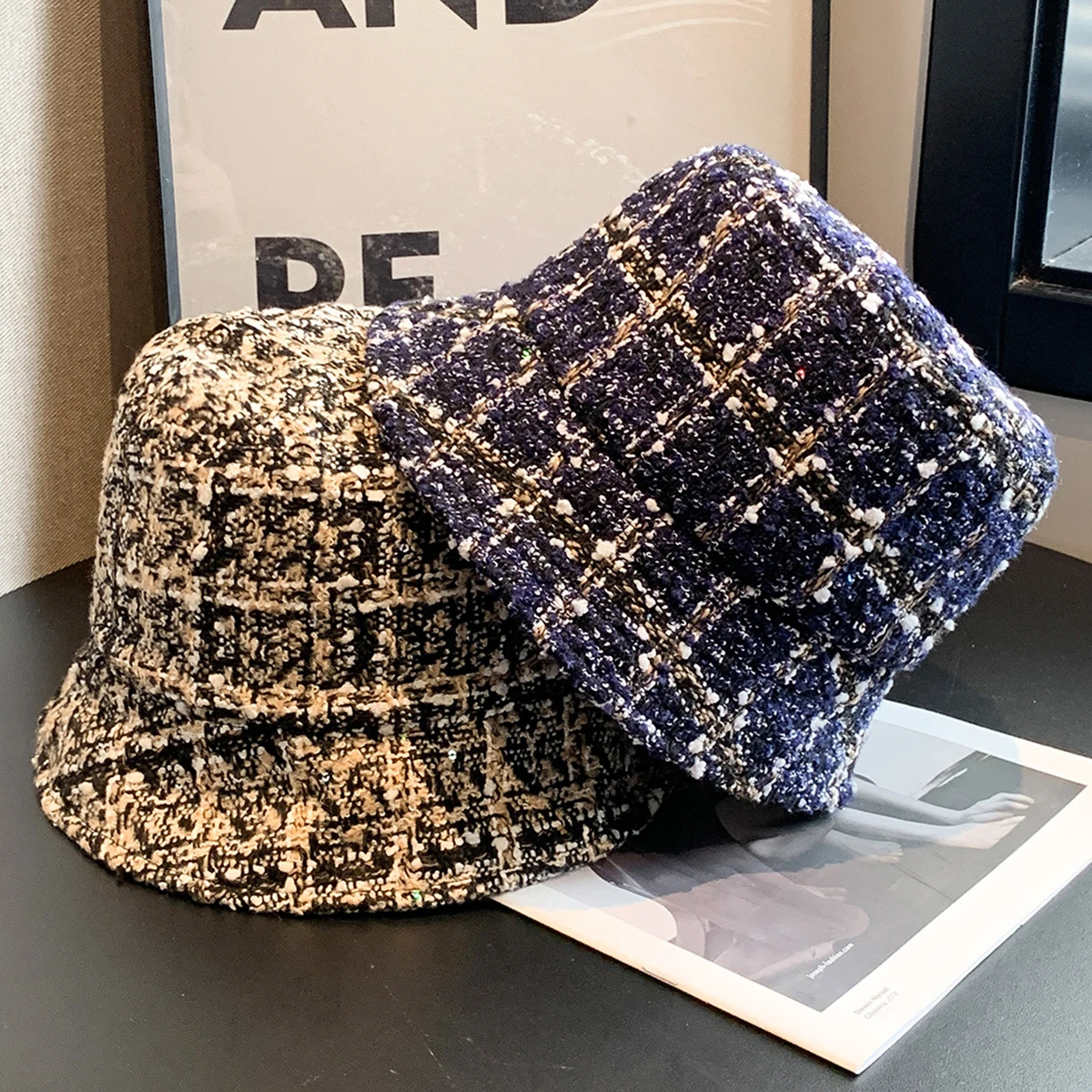 Fisherman's Hat for Men, Hiking Hat with Large Brim, Plaid Bucket Hat for Big Head Circumference, Makes Round Face Look Smaller, Korean Style Trendy Autumn and Winter Sun Hat